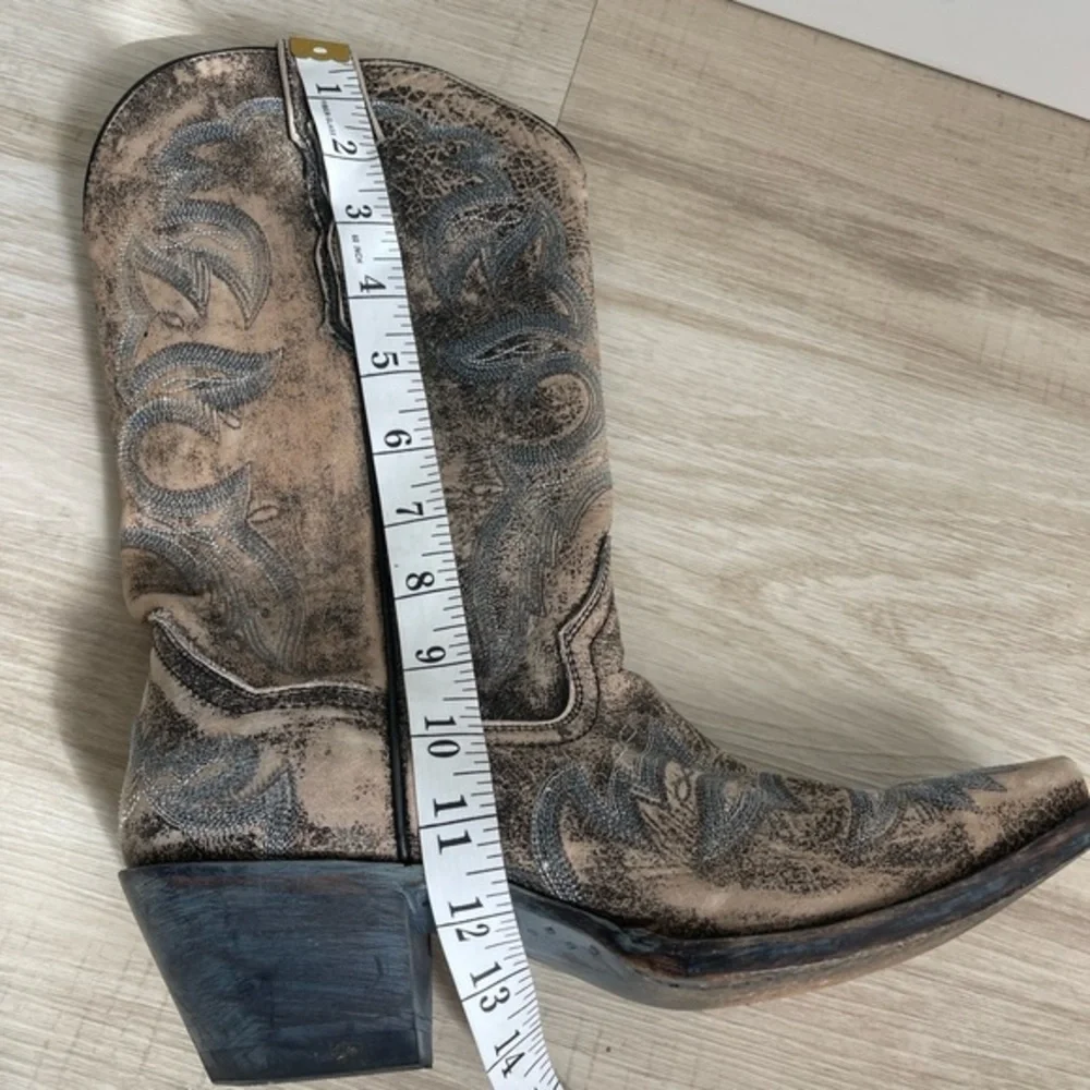 Dan Post Floral Embroidery Western Boot White TAN Women's 7